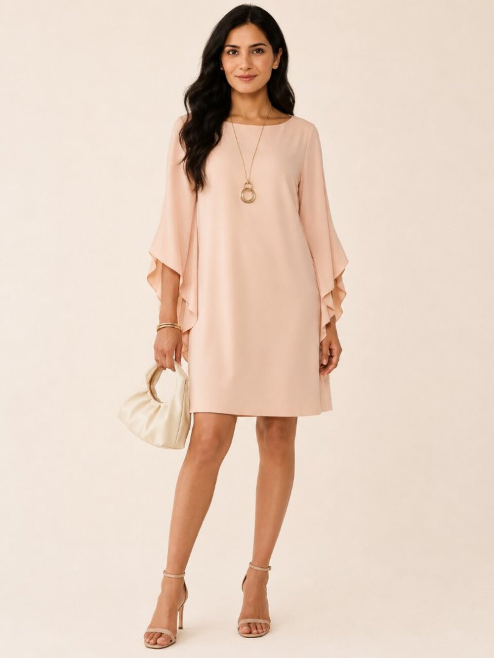 Lafayette 148 New York Peach Pink Ruffle Tulip Sleeve Shift Dress Size L